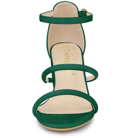 Open Toe Strappy Green Chunky Heels Sandals - Picture 2 of 6